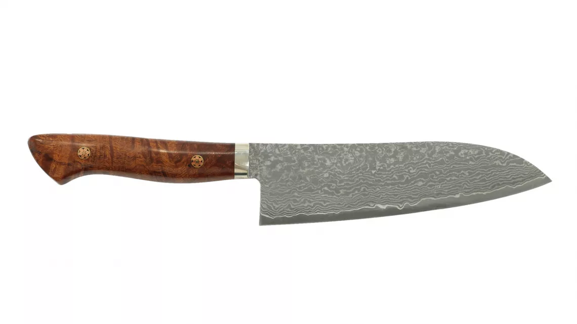 Couteau japonais artisanal Shigeki Tanaka R2 Damas - Couteau santoku 17,5 cm
