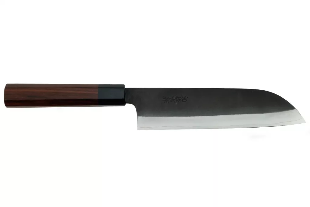 Couteau japonais artisanal santoku 18 cm Yoshida Hamono -  lame en ZDP189 et manche en bois de rose