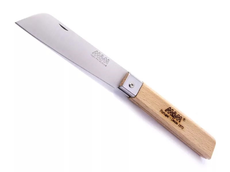 Couteau portugais MAM avec lame pied de mouton de 10 cm en acier inox et manche en bois de hêtre