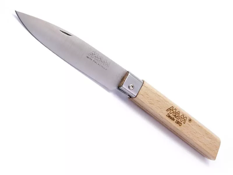 Couteau portugais MAM à lame inox pointue 10 cm et manche en bois de hêtre